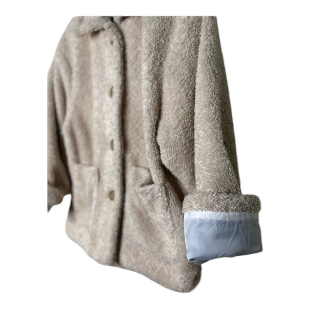 FEW MODA New York Teddy Jacket Medium beige Fuzzy coat large buttons collared - Picture 8 of 8